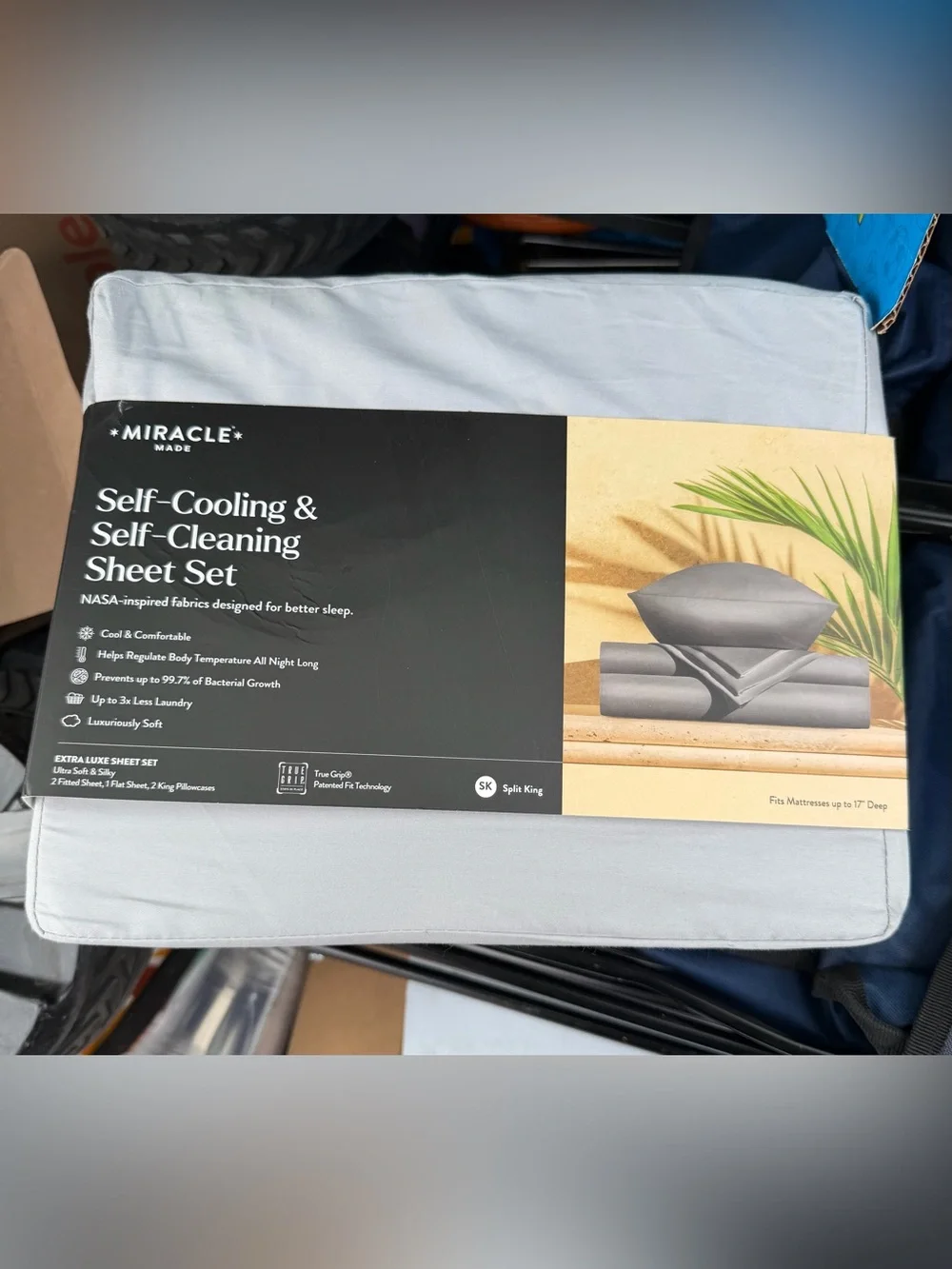 Miracle Made Self-Cooling & Self-Cleaning Split King Sheet Set Gray Silver